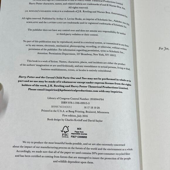 Harry Potter and the Cursed Child Parts One and Two First Edition J.K. Rowling - Picture 3 of 7